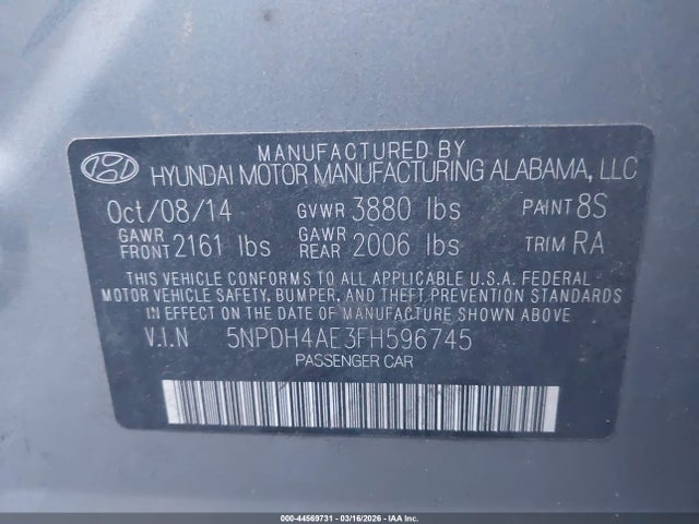 Hyundai ELANTRA SE 2015 5NPDH4AE3FH596745 Image 9