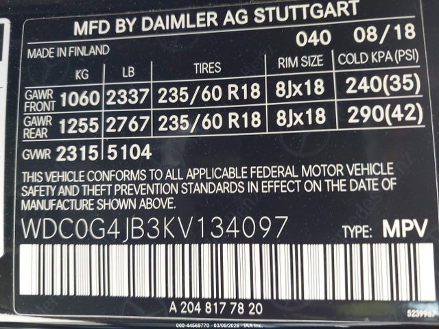 Продажа на аукционе авто 2019 Mercedes-benz Glc 300, vin: WDC0G4JB3KV134097, номер лота: 44569770