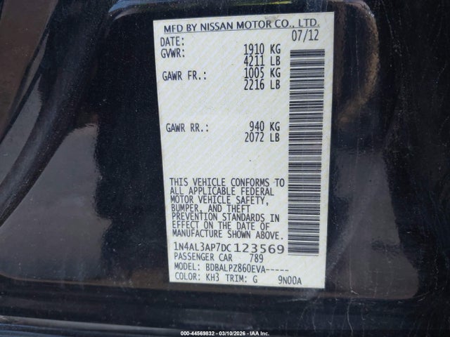 44569832 :رقم المزاد ، 1N4AL3AP7DC123569 vin ، 2013 Nissan Altima 2.5 مزاد بيع