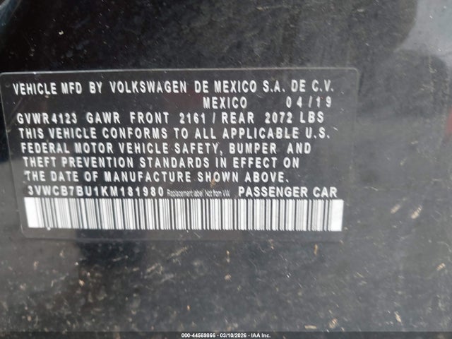Продажа на аукционе авто 2019 Volkswagen Jetta 1.4t R-line/1.4t S/1.4t Se, vin: 3VWCB7BU1KM181980, номер лота: 44569866