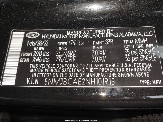 2022 HYUNDAI TUCSON 5NMJBCAE2NH101915 Photo 8