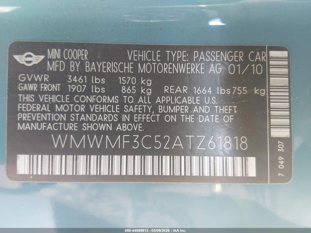 2010 MINI COOPER WMWMF3C52ATZ61818 Photo 8