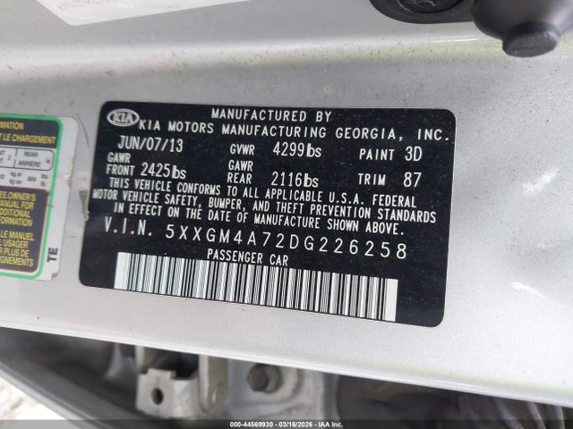 Aukcja sprzedaży 2013 Kia Optima Lx, vin: 5XXGM4A72DG226258, numer aukcji: 44569930