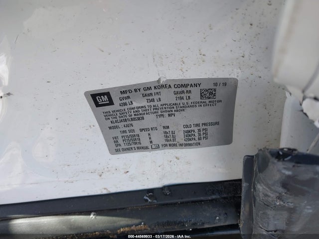 2020 Buick Encore Fwd Preferred მანქანა იყიდება აუქციონზე, vin: KL4CJASB1LB053839, აუქციონის ნომერი: 44569933