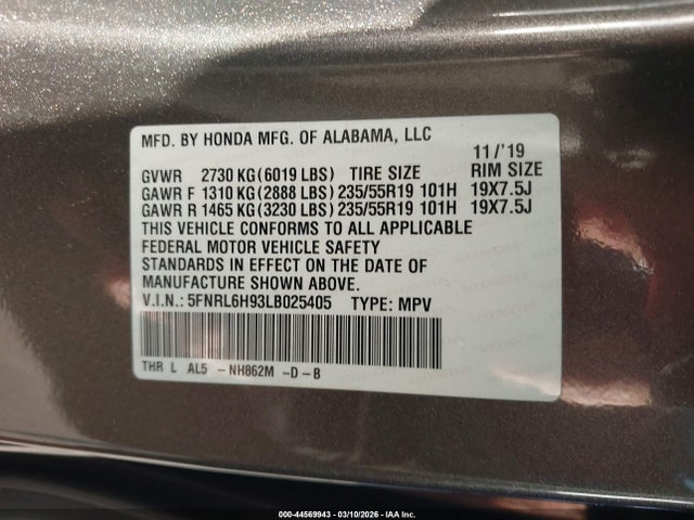 2020 HONDA ODYSSEY 5FNRL6H93LB025405 Photo 8