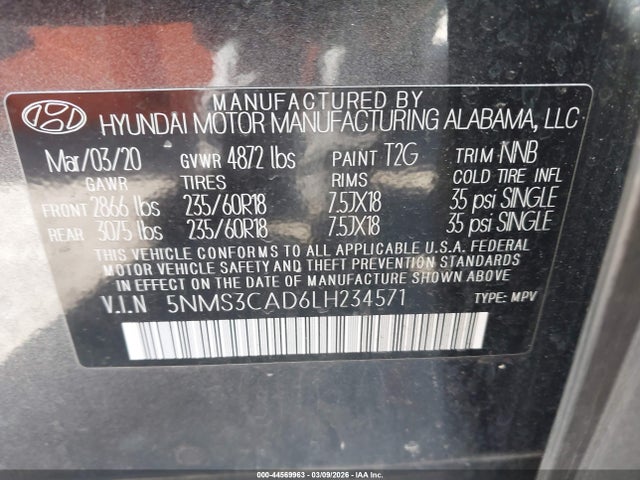 Продаж на аукціоні авто 2020 Hyundai Santa Fe Sel, vin: 5NMS3CAD6LH234571, номер лоту: 44569963