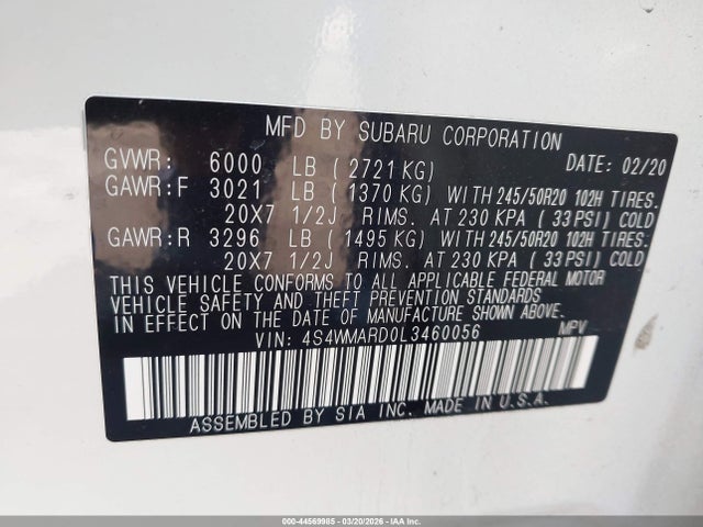 4S4WMARD0L3460056 Subaru Ascent Touring