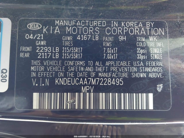 2021 Kia Seltos S მანქანა იყიდება აუქციონზე, vin: KNDEUCAA7M7228495, აუქციონის ნომერი: 44569991
