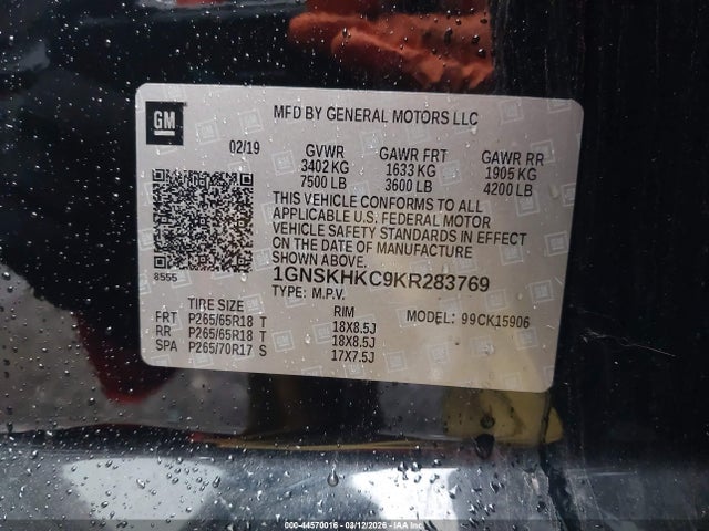 Chevrolet Suburban Lt 2019 1GNSKHKC9KR283769 Image 9