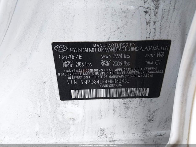 Aukcja sprzedaży 2017 Hyundai Elantra Value Edition, vin: 5NPD84LF4HH143453, numer aukcji: 44570019