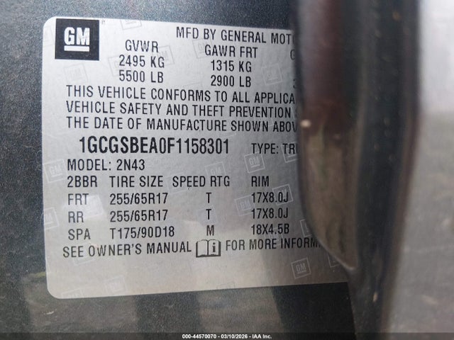 1GCGSBEA0F1158301 Chevrolet Colorado Lt