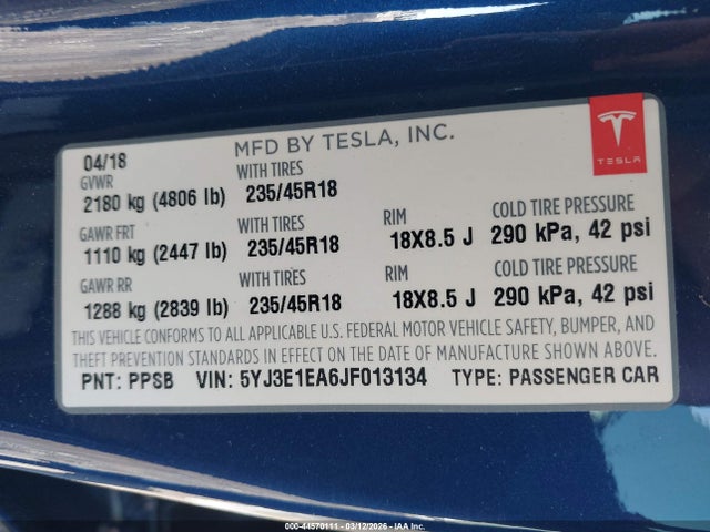 2018 TESLA MODEL 3 5YJ3E1EA6JF013134 Photo 8