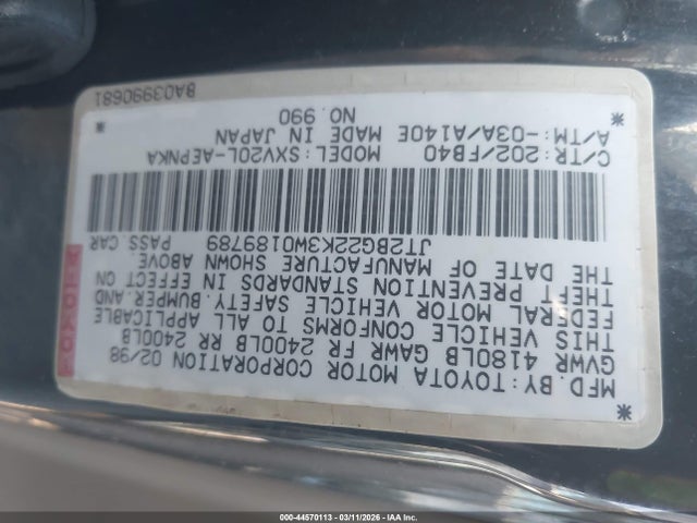 Aukcja sprzedaży 1998 Toyota Camry Le, vin: JT2BG22K3W0189789, numer aukcji: 44570113