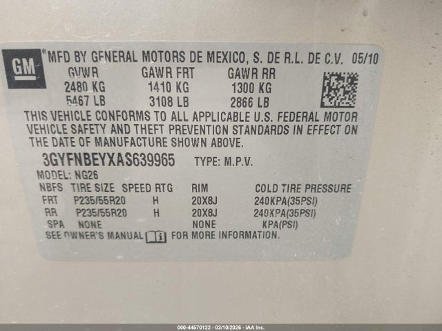 Продажа на аукционе авто 2010 Cadillac Srx Performance Collection, vin: 3GYFNBEYXAS639965, номер лота: 44570122