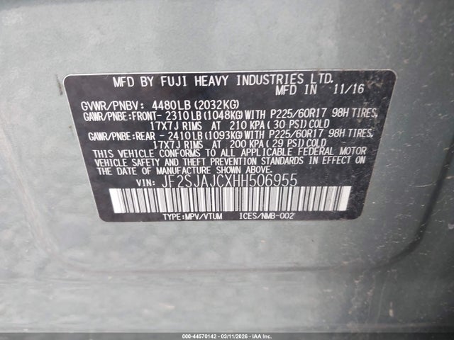 Aukcja sprzedaży 2017 Subaru Forester 2.5i Limited, vin: JF2SJAJCXHH506955, numer aukcji: 44570142