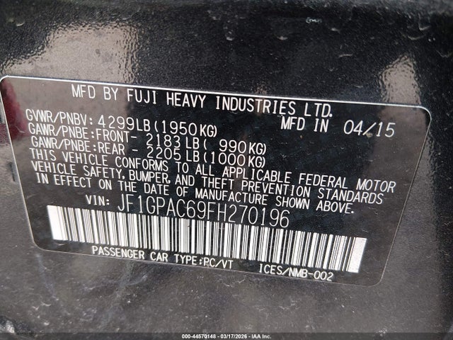 Aukcja sprzedaży 2015 Subaru Impreza 2.0i Premium, vin: JF1GPAC69FH270196, numer aukcji: 44570148