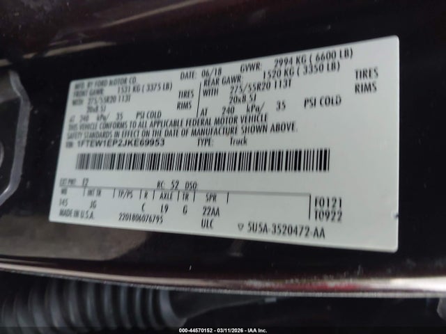 Aukcja sprzedaży 2018 Ford F-150 Xl, vin: 1FTEW1EP2JKE69953, numer aukcji: 44570152