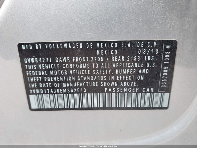 3VWD17AJ6EM362513 Volkswagen Jetta 1.8t Se