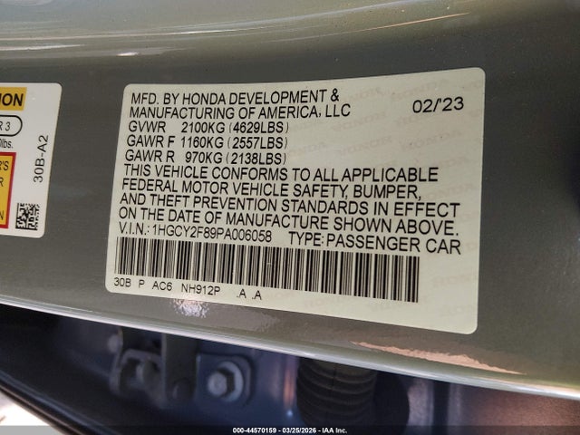 Aukcja sprzedaży 2023 Honda Accord Hybrid Touring, vin: 1HGCY2F89PA006058, numer aukcji: 44570159