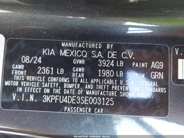 44570163 :رقم المزاد ، 3KPFU4DE3SE003125 vin ، 2025 Kia K4 Ex مزاد بيع