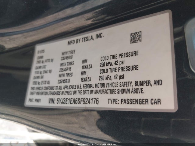 2025 TESLA MODEL 3 5YJ3E1EA6SF924176 Photo 8