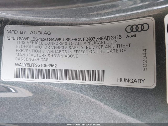 Aukcja sprzedaży 2016 Audi A3 2.0t Premium, vin: WAUY8LFF9G1066962, numer aukcji: 44570179