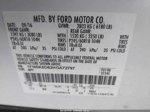 2017 Ford Explorer Xlt მანქანა იყიდება აუქციონზე, vin: 1FM5K8D82HGA72797, აუქციონის ნომერი: 44570193