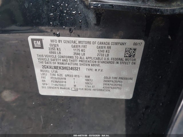 44570198 :رقم المزاد ، 2GKALMEK3H6349321 vin ، 2017 Gmc Terrain Sle-1 مزاد بيع