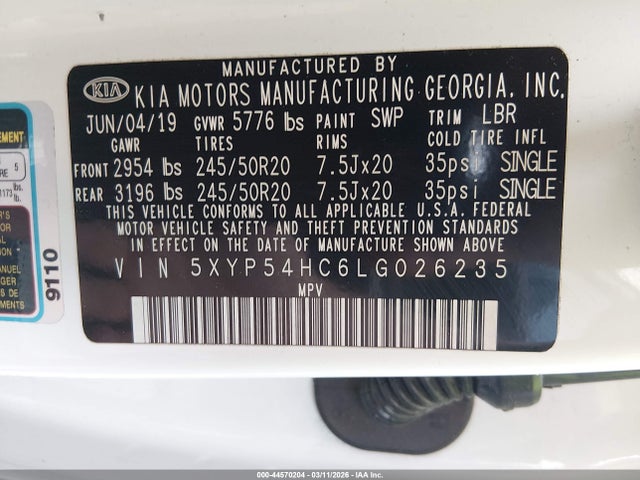 Продаж на аукціоні авто 2020 Kia Telluride Sx, vin: 5XYP54HC6LG026235, номер лоту: 44570204