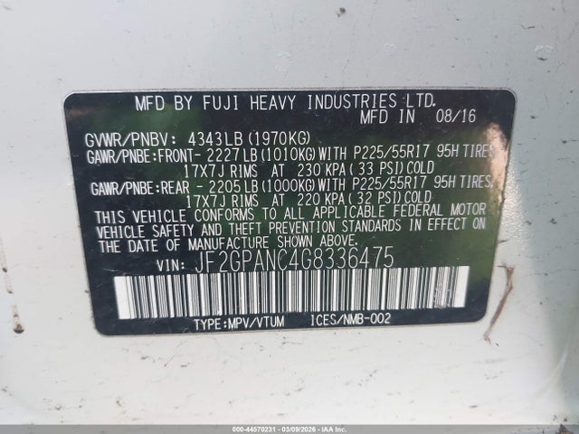 Продажа на аукционе авто 2016 Subaru Crosstrek 2.0i Limited, vin: JF2GPANC4G8336475, номер лота: 44570231