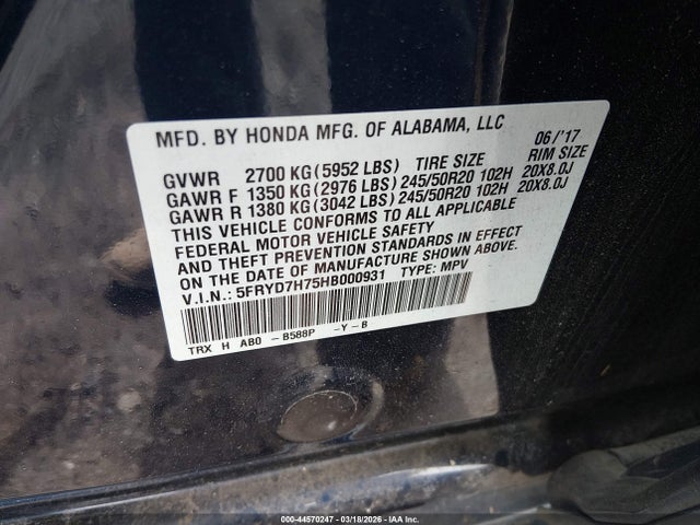 Aukcja sprzedaży 2017 Acura Mdx Sport Hybrid Advance Package, vin: 5FRYD7H75HB000931, numer aukcji: 44570247