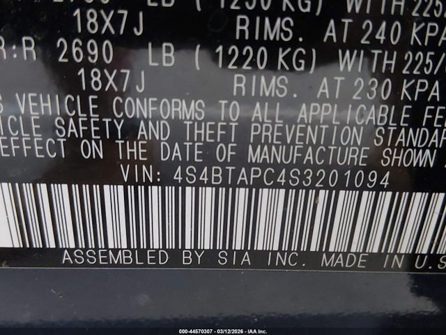 Auction sale of the 2025 Subaru Outback Touring, vin: 4S4BTAPC4S3201094, lot number: 44570307