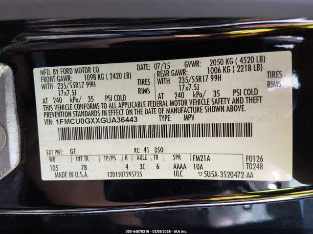 1FMCU0GXXGUA36443 Ford ESCAPE SE