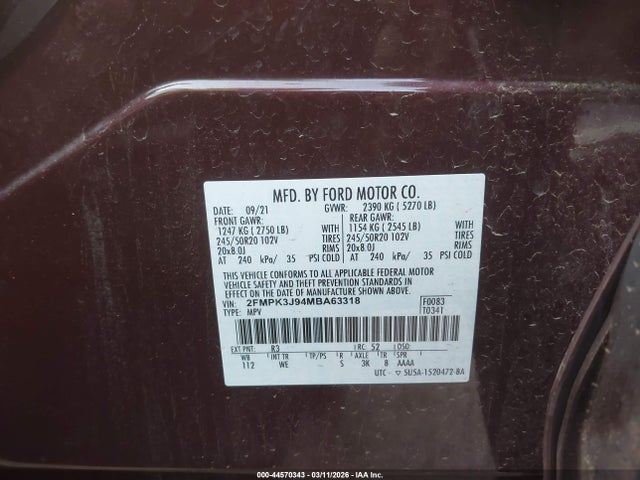 Продаж на аукціоні авто 2021 Ford Edge St-line, vin: 2FMPK3J94MBA63318, номер лоту: 44570343