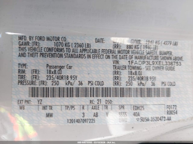 1FADP3L9XEL338753 Ford FOCUS ST