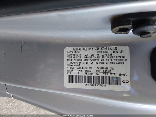 44570371 :رقم المزاد ، JN1FV7EL8HM701397 vin ، 2017 Infiniti Q60 3.0t Red Sport 400 مزاد بيع
