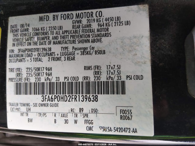 Продажа на аукционе авто 2015 Ford Fusion Se, vin: 3FA6P0HD2FR139638, номер лота: 44570378