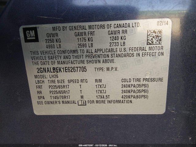 Chevrolet EQUINOX 1LT 2014 2GNALBEK1E6267705 Image 9