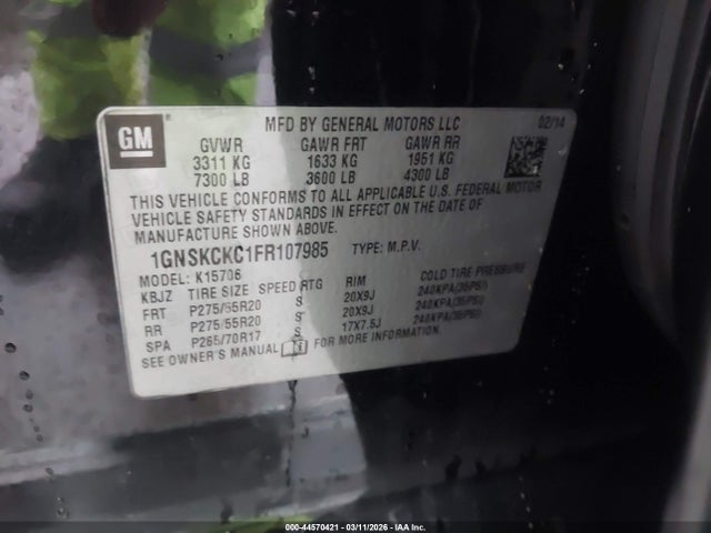 Продаж на аукціоні авто 2015 Chevrolet Tahoe Ltz, vin: 1GNSKCKC1FR107985, номер лоту: 44570421