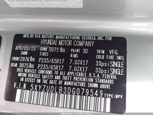 Продаж на аукціоні авто 2013 Hyundai Santa Fe Sport, vin: 5XYZUDLB3DG079549, номер лоту: 44570425