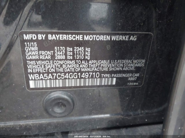 44570434 :رقم المزاد ، WBA5A7C54GG149710 vin ، 2016 Bmw 528i Xdrive مزاد بيع