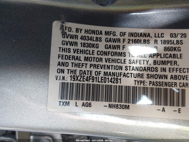 2020 HONDA INSIGHT 19XZE4F91LE014281 Photo 8