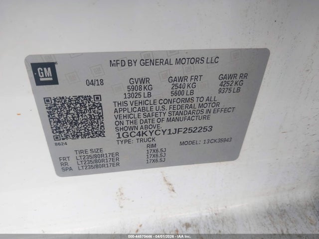 Продажа на аукционе авто 2018 Chevrolet Silverado 3500hd Wt, vin: 1GC4KYCY1JF252253, номер лота: 44570446