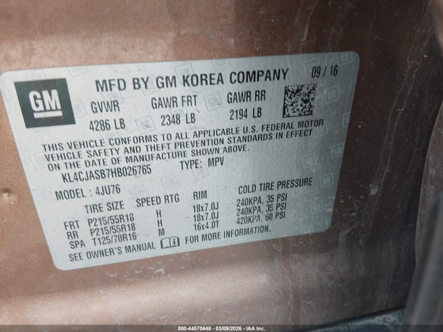 44570448 :رقم المزاد ، KL4CJASB7HB026765 vin ، 2017 Buick Encore Preferred مزاد بيع