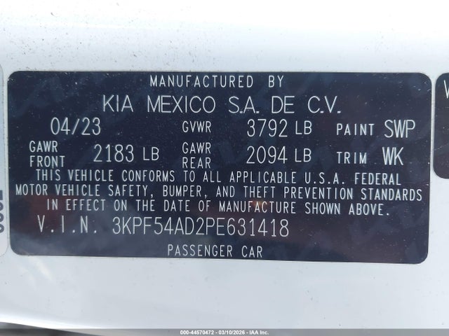 Aukcja sprzedaży 2023 Kia Forte Gt-line, vin: 3KPF54AD2PE631418, numer aukcji: 44570472