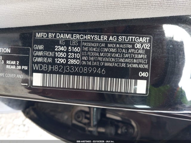 Продаж на аукціоні авто 2003 Mercedes-benz E 320 4matic, vin: WDBJH82J33X089946, номер лоту: 44570483