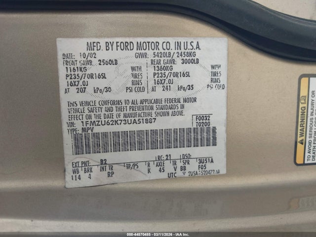 2003 FORD EXPLORER 1FMZU62K73UA51887 Photo 8