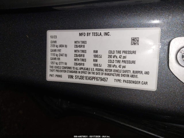 5YJ3E1EA5PF679457 Tesla Model 3 Rear-wheel Drive