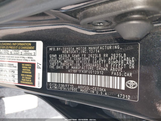 Aukcja sprzedaży 2015 Toyota Camry Se, vin: 4T1BF1FK9FU012912, numer aukcji: 44570548