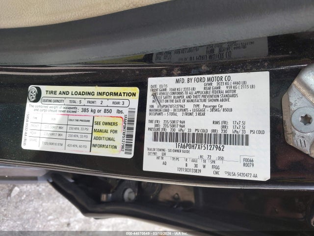 Ford FUSION SE 2015 1FA6P0H7XF5127962 Image 9